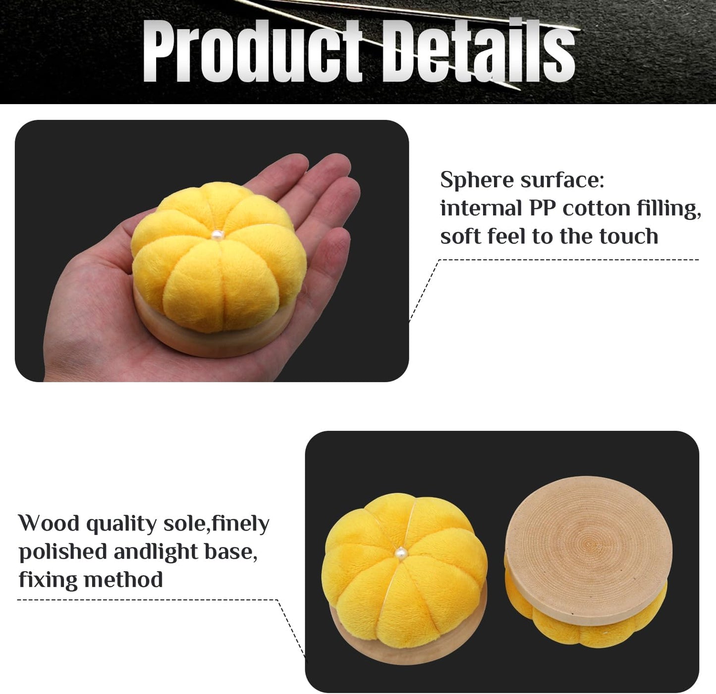 Uxney Pin Cushion,Wooden Sewing Pin Cushion Pincushion Needle Cushion for Sewing Quilting Needlework DIY Crafts(Yellow,2 PCS)