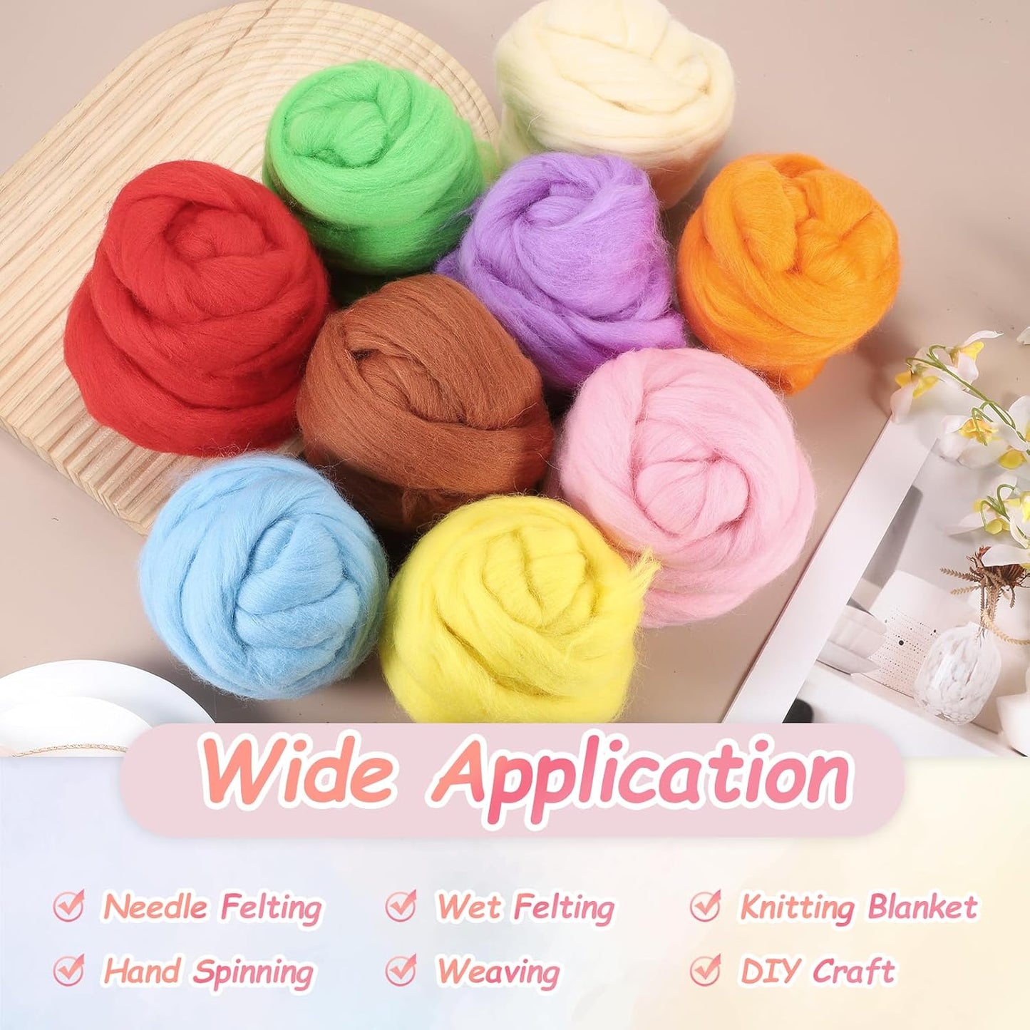 PATIKIL Wool Roving Yarn, 80G/2.82OZ Soft Felting Wool Pure Chunky Roving Yarn Bulk for Needle Felting Knitting Blanket Spinning Weaving DIY Craft, Beige