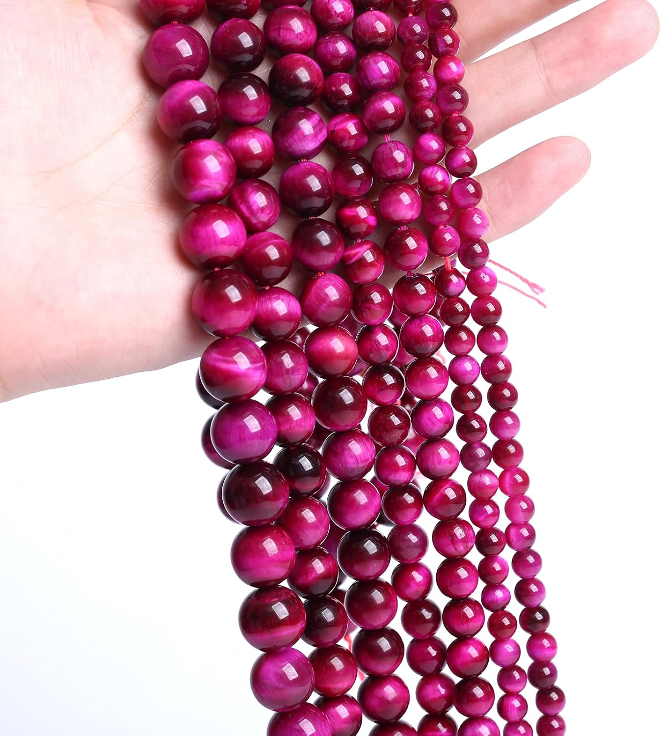 72PCS 8mm Rose Red Tiger Eye Gemstone Loose Beads Natural Round Loose Stone Beads for Jewelry Making DIY Bracelet Necklace Earrings 2 Strand 32"
