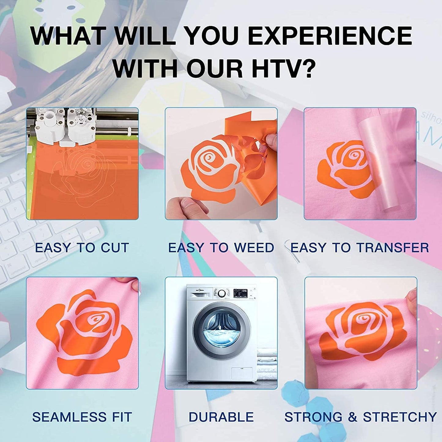 HTVRONT HTV Heat Transfer Vinyl - 12" x 8ft Orange HTV Vinyl for T Shirts, Iron on Vinyl for All Cutting Machine - Easy to Cut & Weed for Iron on Design (Orange)