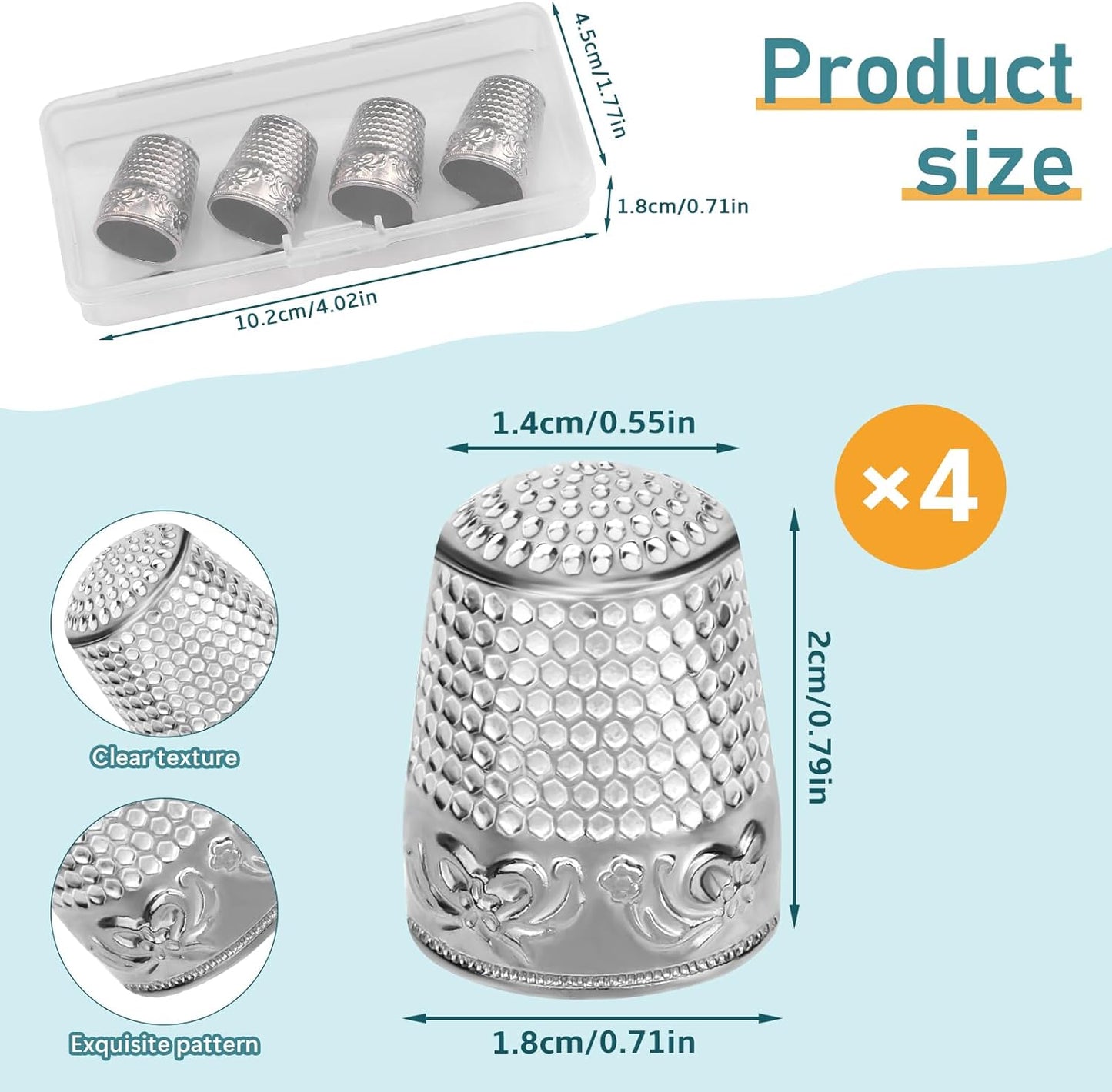 ZMAAGG 4PCS Sewing Thimbles for Hand Sewing, Metal Finger Protector, Quilting Craft Accessories for Knitting Needlework DIY Tools