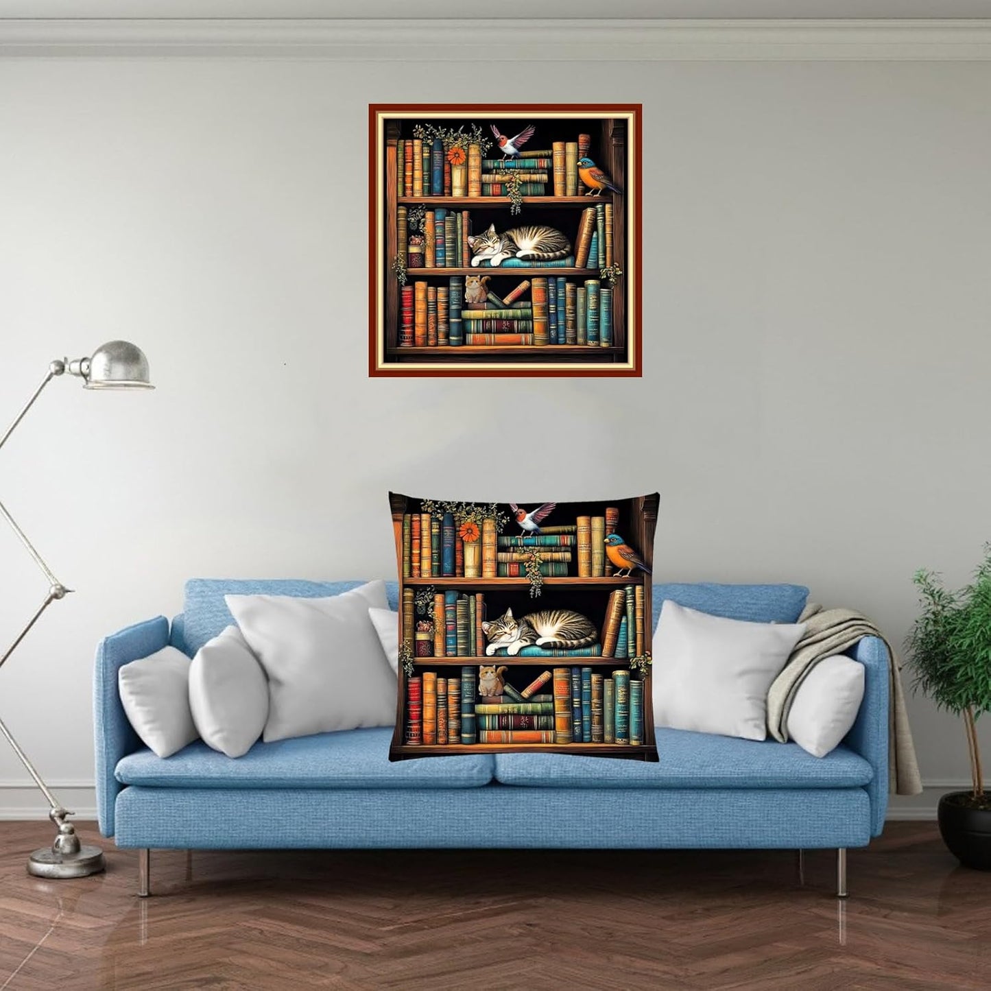 Stamped Cross Stitch Kits for Adults Beginners Pillow Needlepoint Kit with Embroidery Pattern Needlework Kit Prestamped Stitches Kit 11CT Cross Stitching-Sleeping Lazy Cat 18x18 inch