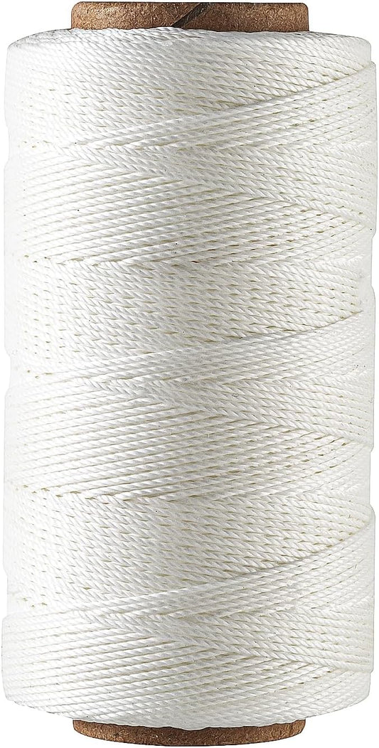 Bonded 0.8mm Round Waxed Polyester Cord, 3-ply Wax Coated Thread, 197 Yards Stiff String for Heavy Duty Fabric, Leather Sewing, Book Binding, Upholstery Repair, and Macrame Jewelry - White