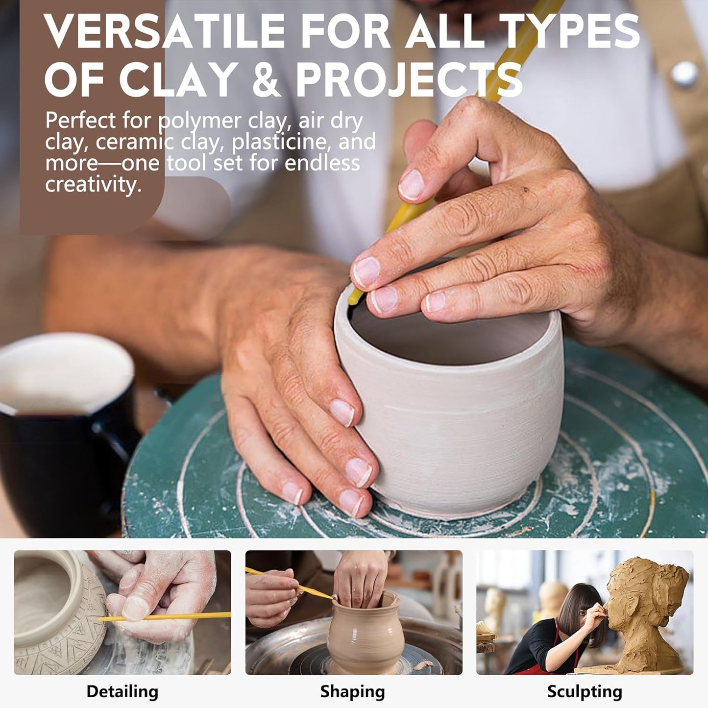 Clay Tools, 18pcs DIY Plastic Pottery Tool Kit for Polymer, Modeling, Air Dry Clay, Sculpting Tools Dotting Ball Stylus Pen for Embossing, Fondant, Crafts, Styling, for Kids and Beginners