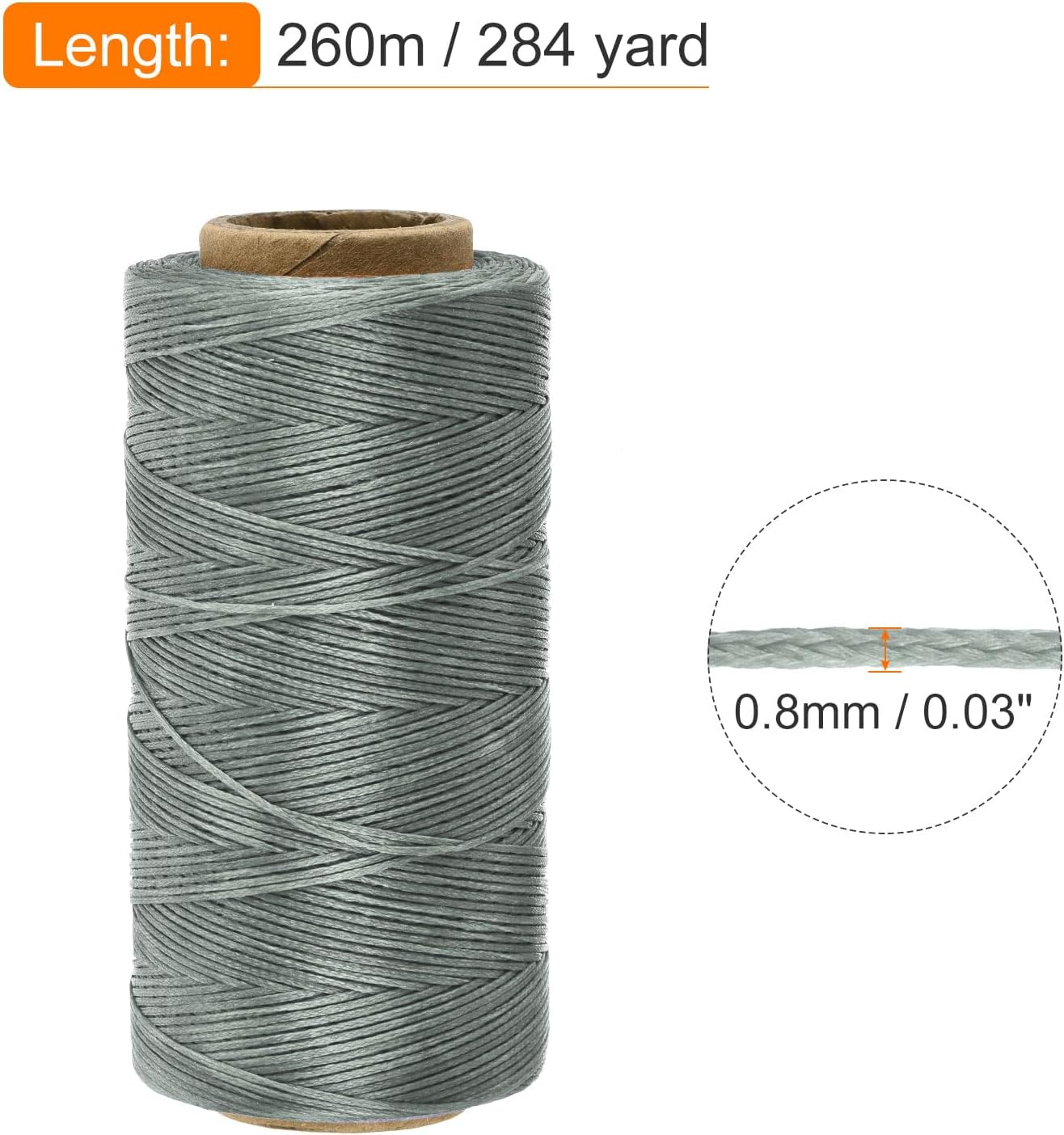 MECCANIXITY Waxed Thread,284 Yard 0.8mm 150D Flat Wax Thread Polyester Waxed String for Leather Sewing Hand Weaving Book Binding Home Decoration,Gray