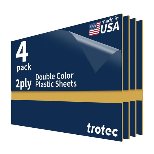 Trotec TroLase | 12"x20"x1/16", 4 Pcs | Navy Blue/Gold | 2 Ply | Modified Acrylic | Laser Engraving Double Color Plastic Sheet | Engraving Blanks for Laser, Saw, Guillotine | Made in USA