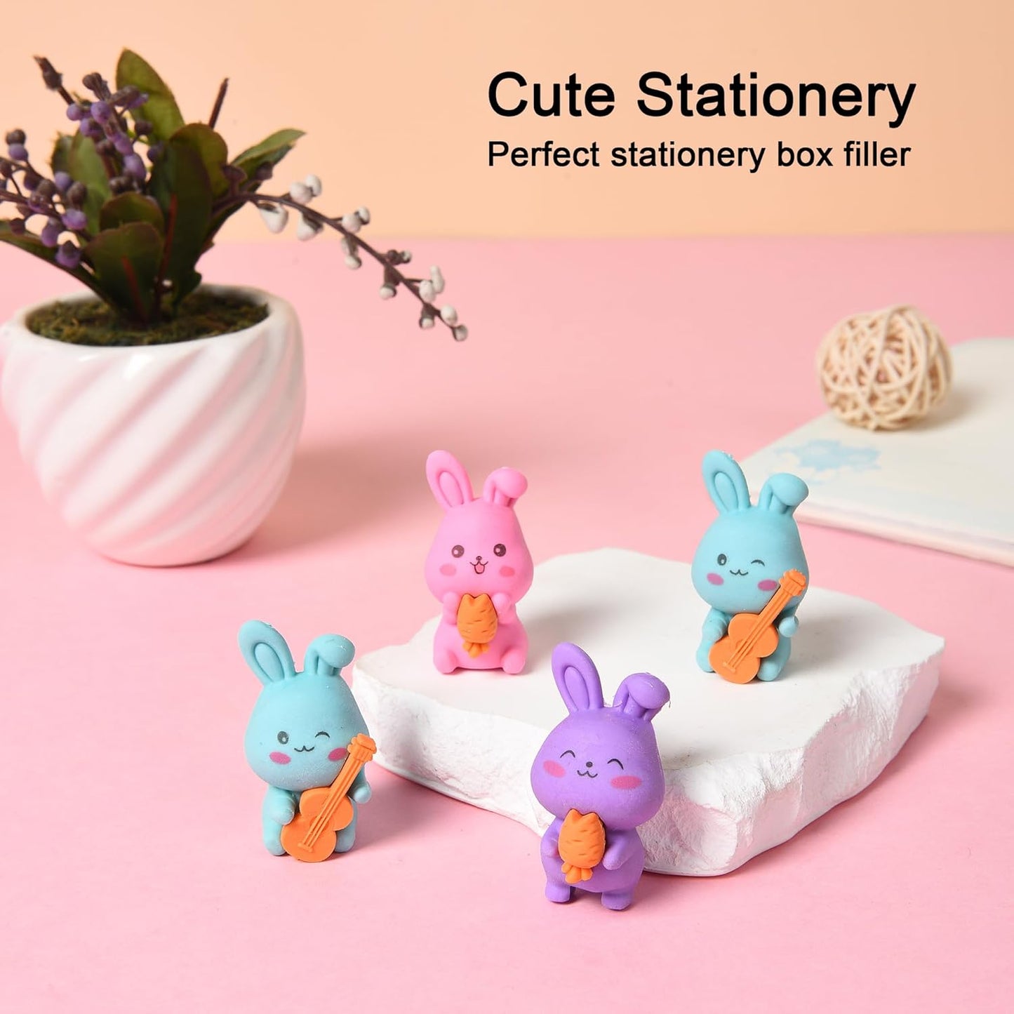 HILAZA 18Pcs Pencil Top Erasers for Kids, 3D Cute Rabbit Pencil Toppers, Bulk Fun Pencil Cap Easters for School Classroom Supplies Prize Gifts Party Favors