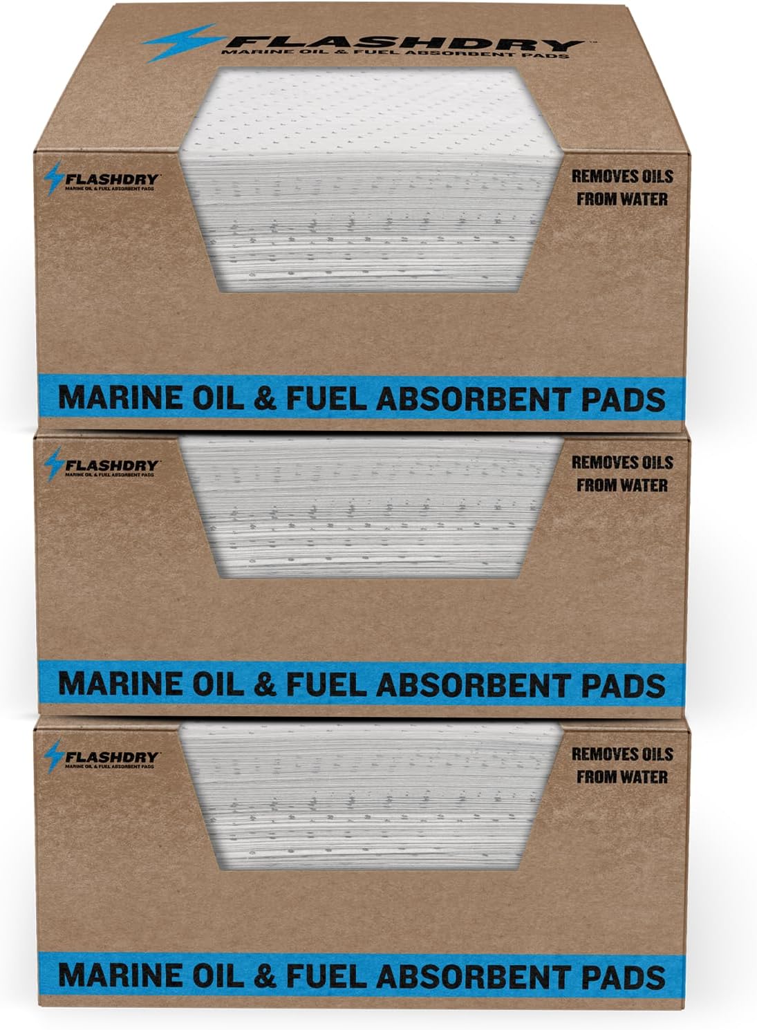FLASHDRY Marine Oil & Fuel Spill Absorbent Pads - 17.5” x 13.5”, Water Repellent, Effective Spill Control, Marine Protection, High-Performance, Eco-Friendly, Tear Resistant - 300 Pads in Total