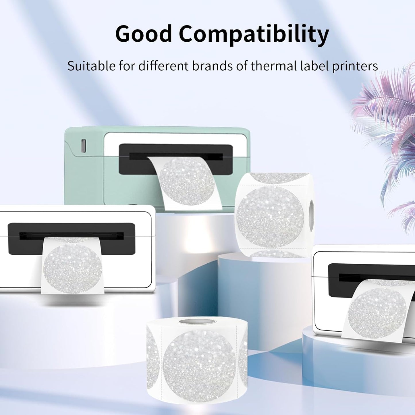 3" Holographic Direct Thermal Label Stickers, Round Printable Rainbow Glitter Thermal Printer Sticker Labels for Gift Wrapping, Self-Adhesive DIY Custom Logo Design- Shiny Silver