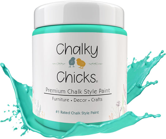 Chalky Chicks All-in-One Chalk Paint for Furniture or Cabinet - 16 Fl Oz - Matte Finish Cenote (Teal Blue) for Metal, Wood Furniture Paint - No Sanding All-in-One for Home Decor & Crafts, USA Made