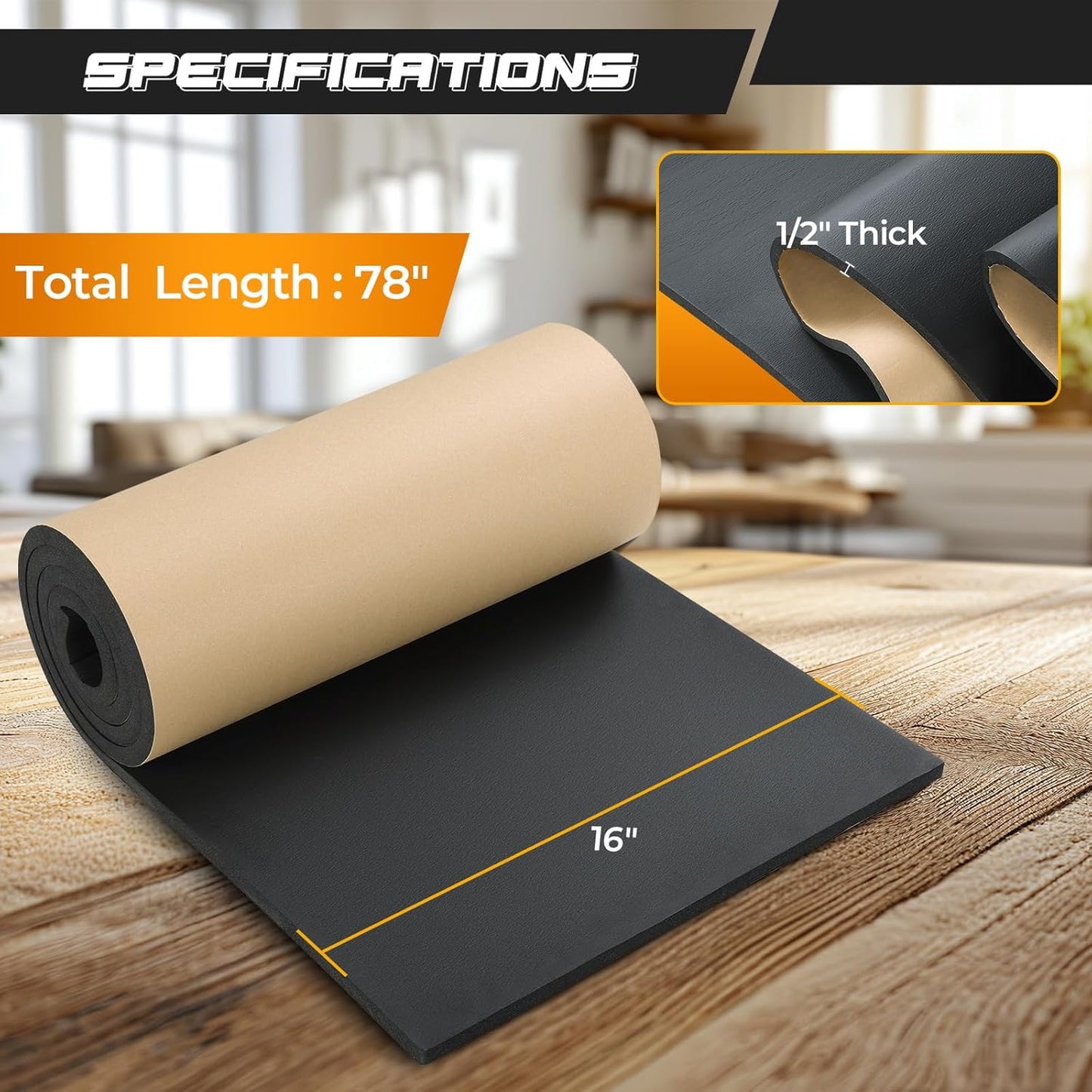 NATGAI Sponge Neoprene with Adhesive Foam Rubber Sheet 1/2” Thick X 16” Wide X 78” Long, Cut to Multiple Dimensions and Lengths - DIY, Gaskets, Cosplay, Costume, Crafts