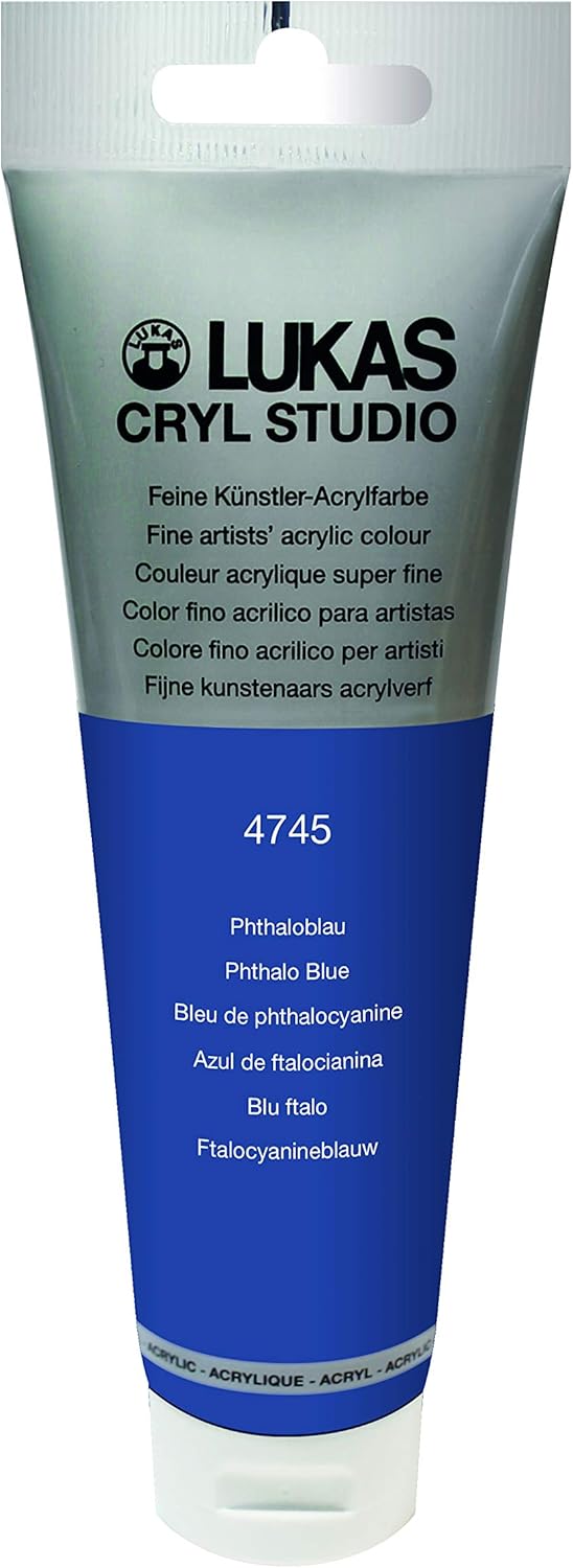 Lukas CRYL Studio Artist Acrylic Paint, Phthalo Blue, 125 ml Tube - High Pigment Acrylic Paints for Canvas Painting, Large Scale Works - Medium-Viscosity, Water-Mixable, Fast Drying