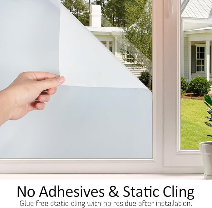 HIDBEA Frosted Window Privacy Film Heat Control UV Blocking, Static Cling Non-Adhesive Reusable Door coverings for Bathroom Home Office (White Frosted 23.6 Inch x 13.1 Feet)