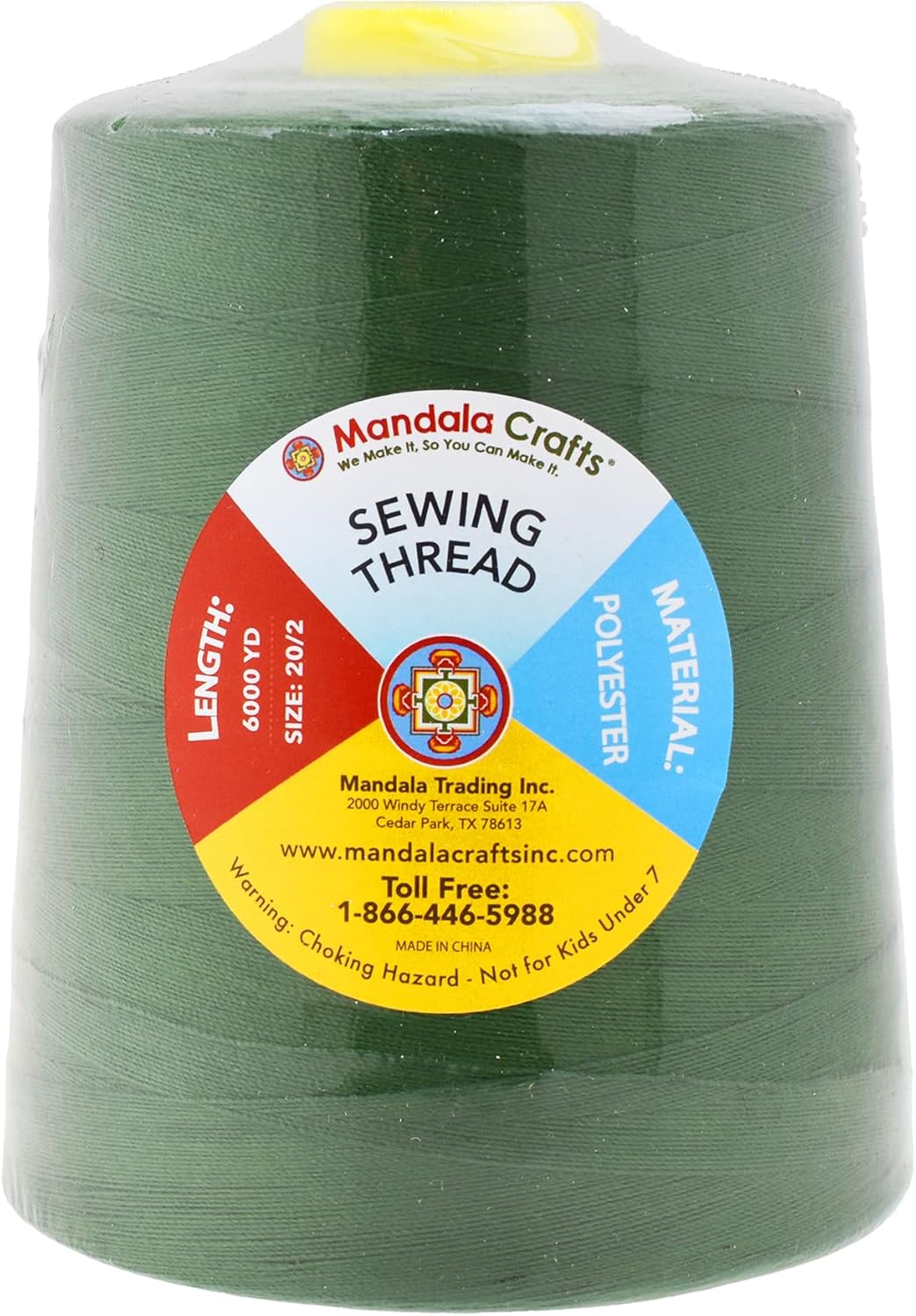Mandala Crafts 4 Pack of Serger Threads Cones Spools - 20S/2 24000 Yards Polyester Hunter Green Threads for Sergers Machine and Overlock Quilting Sewing Machine