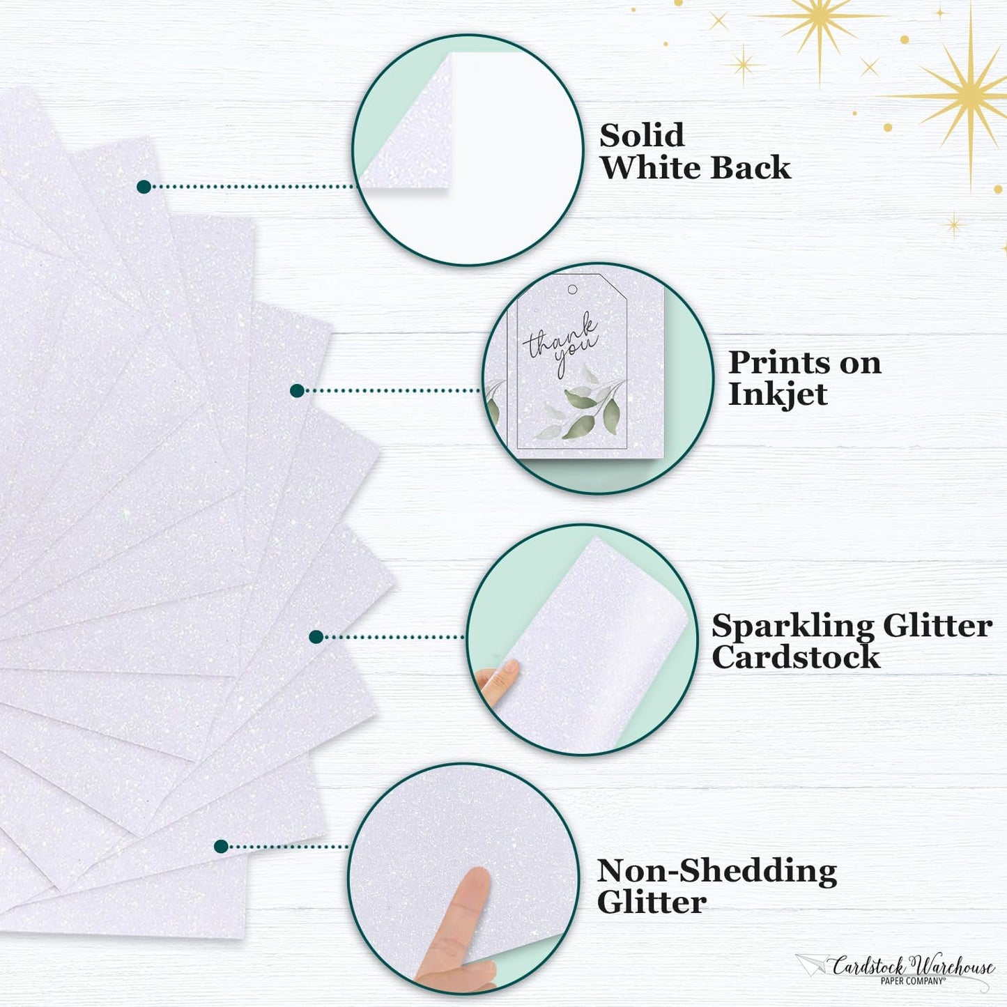 Cardstock Warehouse Diamond Print Inkjet Glitter - Premium White Glitter Cardstock Paper – 10 Sheets, 12 x 12" - 104 lb/280 GSM for Inkjet Printing, Die-Cutting, Card Making, Crafts, and DIY Projects