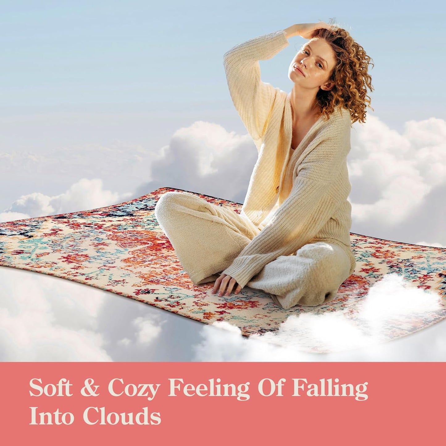 Lahome Bohemian Floral Medallion Round Rug - 4Ft Soft Bedroom Area Rug Oriental Distressed Washable Entryway Foyer Throw Mat Non-Slip Door Carpet for Dining Living Room Bedside Nursery, Orange/Multi