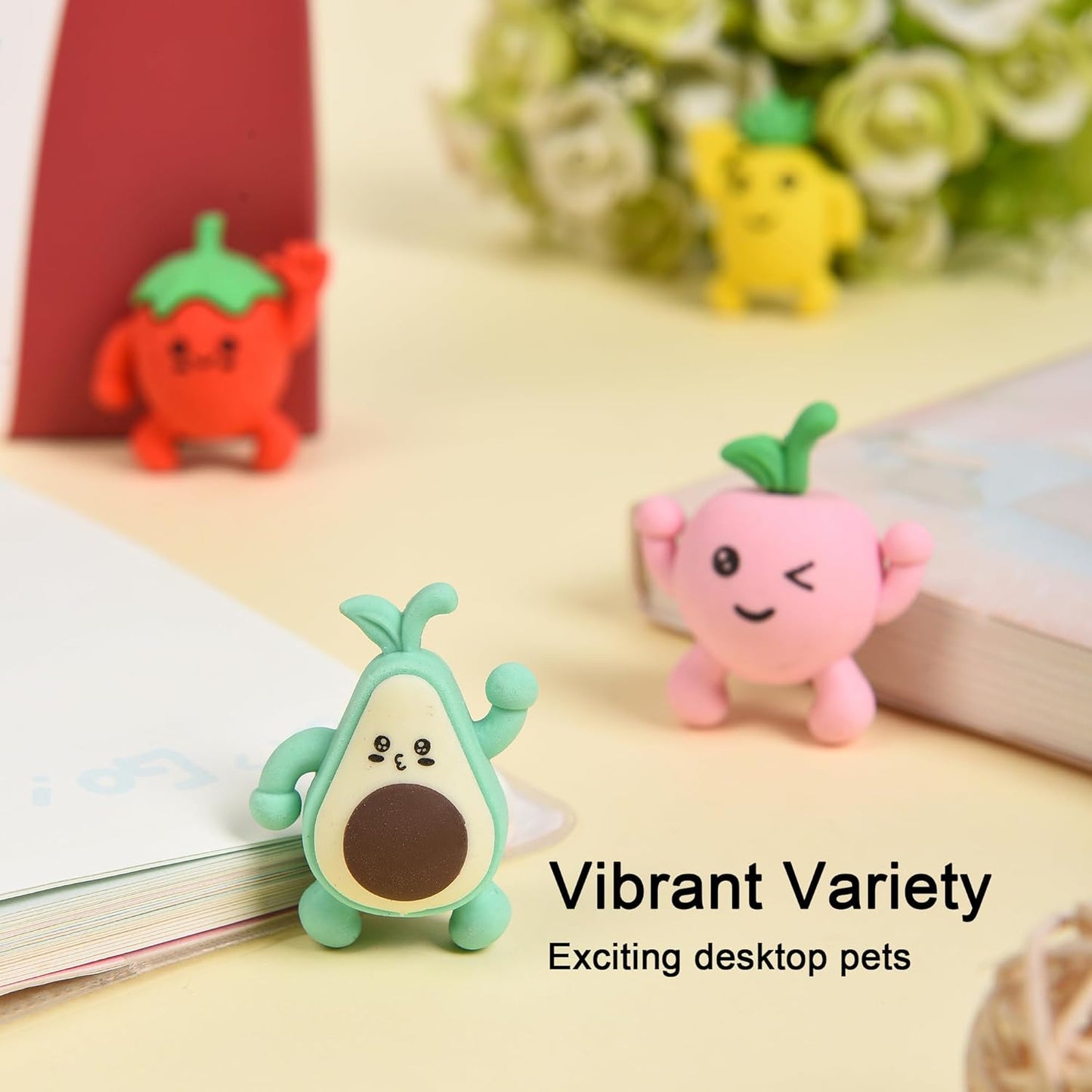 HILAZA 16Pcs Pencil Top Erasers for Kids, 3D Cute Fruit Pencil Toppers, Bulk Fun Pencil Cap Easters for School Classroom Supplies Prize Gifts Party Favors