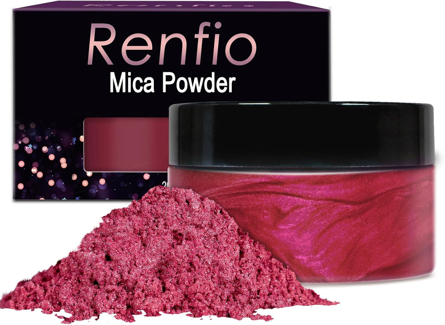 Renfio 100g Mica Powder Pigment, Metallic Natural Dye Mineral Pearl Shimmer Epoxy Resin Dye for Painting Soap Making Slime Bath Bombs 3.5 Oz - Cherry Red