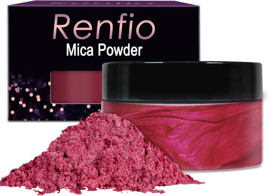 Renfio 100g Mica Powder Pigment, Metallic Natural Dye Mineral Pearl Shimmer Epoxy Resin Dye for Painting Soap Making Slime Bath Bombs 3.5 Oz - Cherry Red