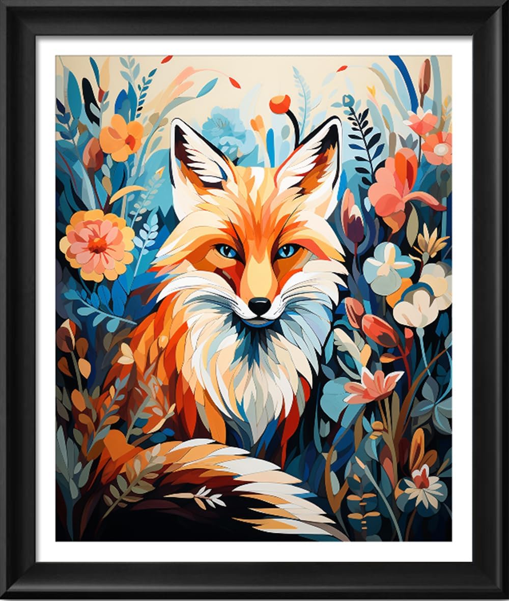 Leczany Cross Stitch Stamped Kit for Adults or Kids - Colorful Fox | DIY Embroidery Starter Patterns Craft Kit Needlepoint for Beginner | 11CT, 3 Strands | 13.8x16.9 inches