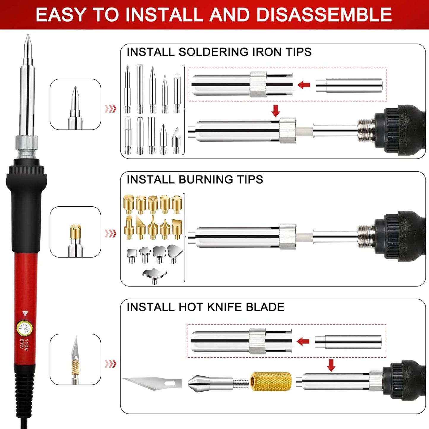 Wood Burning Kit for Beginners, 73PCS Professional Wood Burning Pen and Accessories Wooden Kits Embossing Carving and Wood Burning
