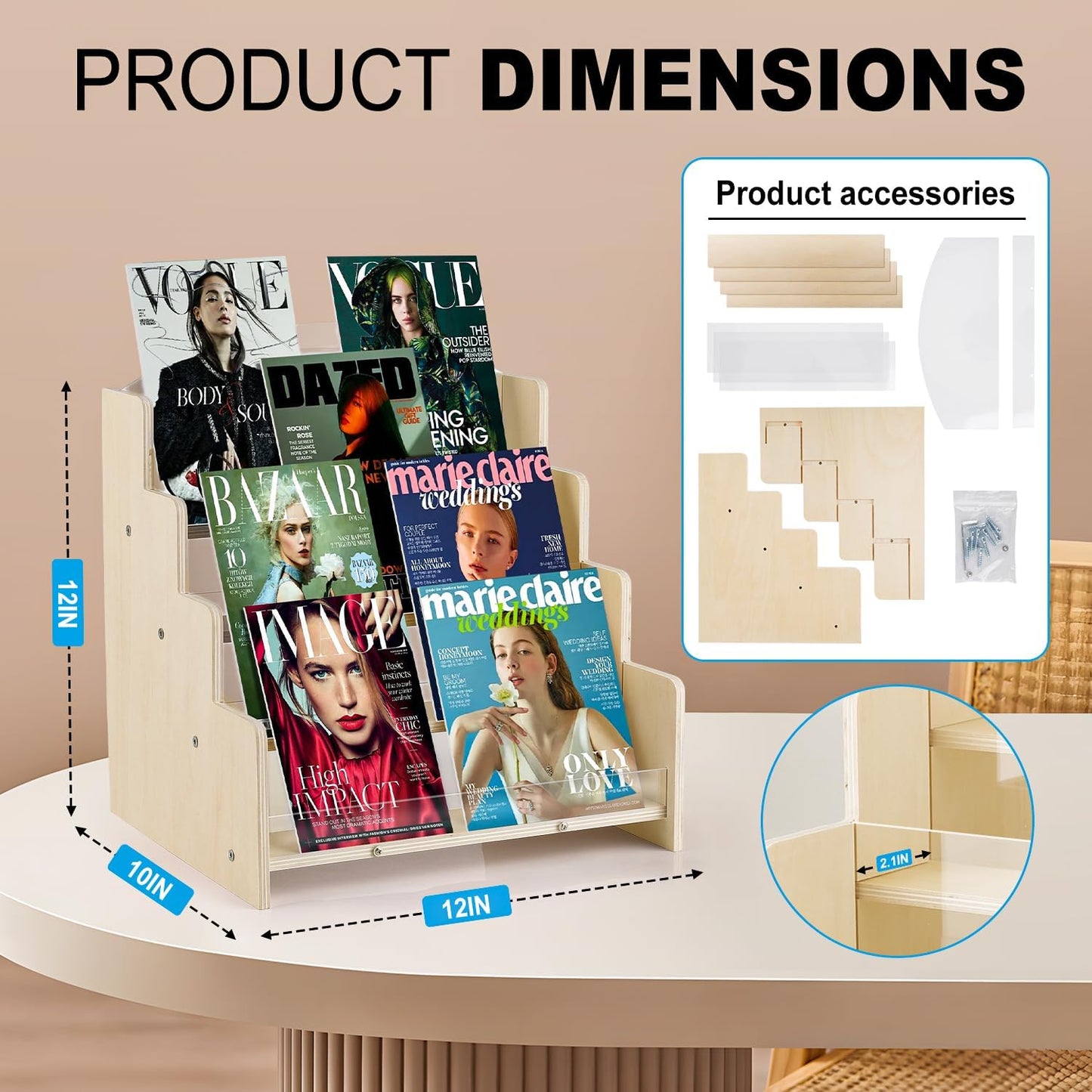 Greeting Card Display Stand , Acrylic Sticker Display Holder for Vendors, Counter Retail Display Rack , 4-Tiered Wooden/Acrylic Display stand for postcard /Brochure/Photos/Picture