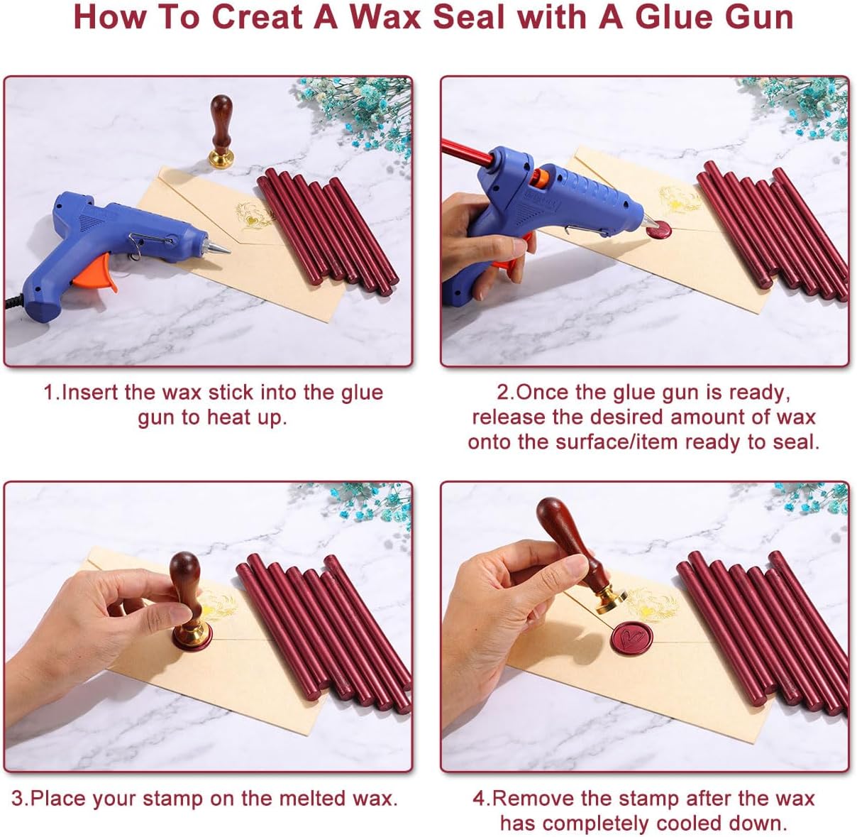 Yoption 15 Pieces Burgundy Glue Gun Sealing Wax Sticks for Wax Seal Stamp, Great for Wedding Invitations, Envelopes, Cards, Christmas Gift Ideas, Wine Packages