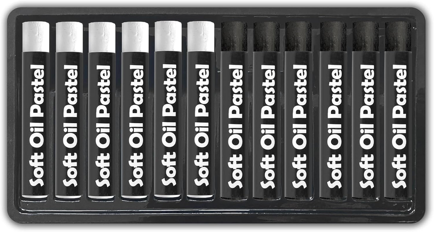 qianshan Soft Oil Pastels 12pc Set of 2 Assorted Colors,Non Toxic,Soft Texture Vibrant and Creamy Oil Crayons Pastels Art Supplies For Professional Artists Beginners Drawing.Black&White