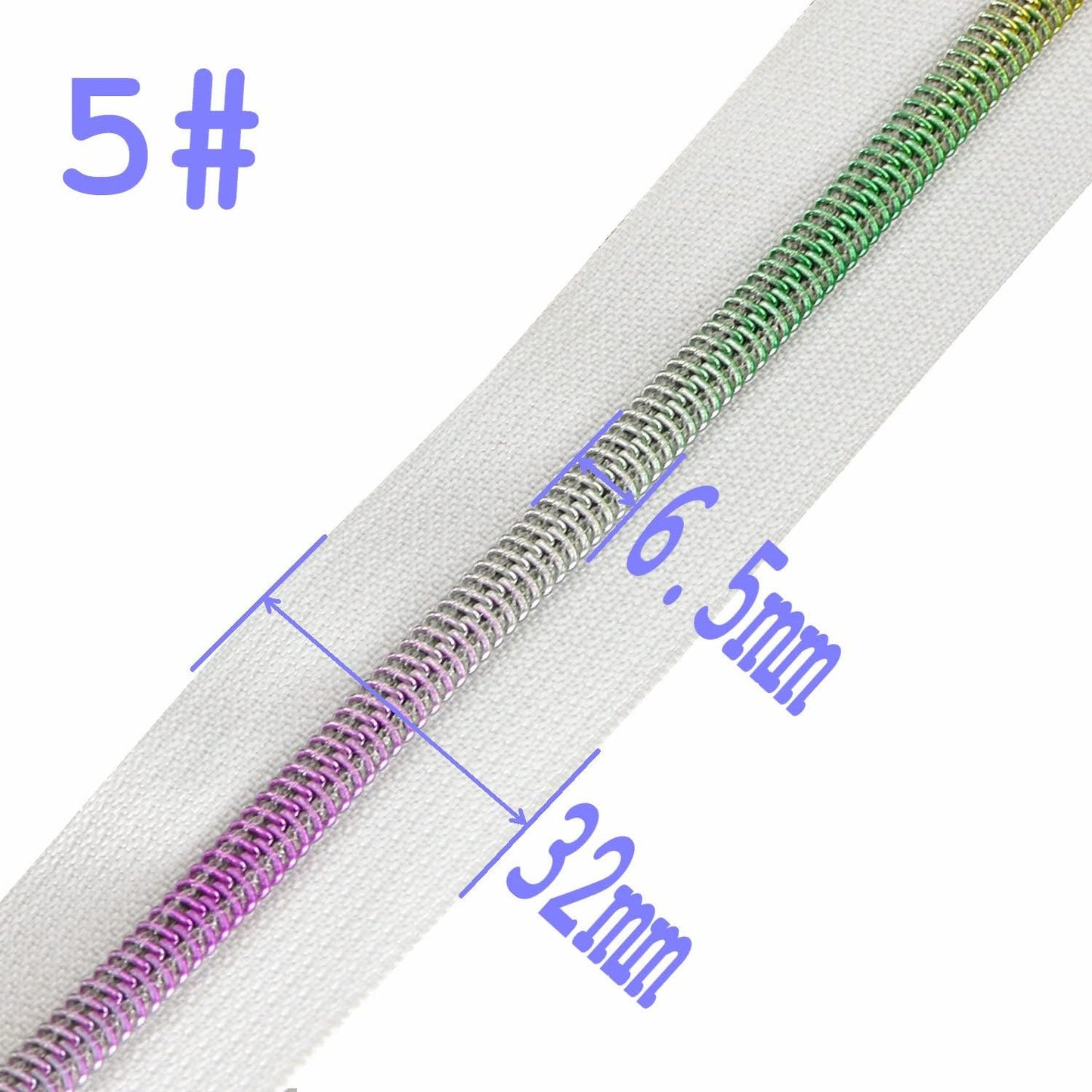 Leekayer #5 Metallic Nylon Coil Zippers by The Yard Colorful Teeth Zipper Bulk 10 Yards White Tape with 25pcs Silver Sliders for DIY Sewing Tailor Craft Bag(White)