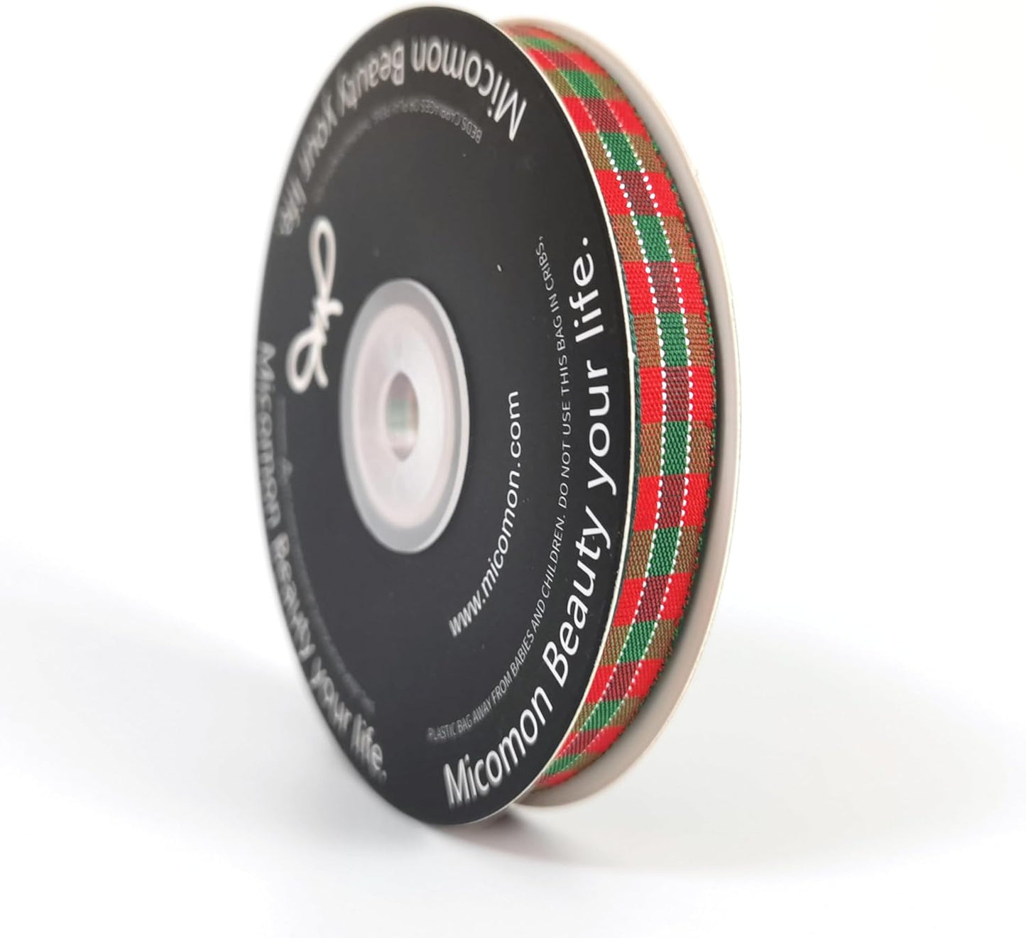 Micomon X'Mas Gingham Ribbon Green Red Metallic Gingham Ribbon 25 Yards Each Roll 100% Polyester (3/8",RedGreenGold)