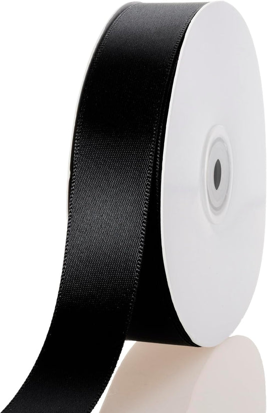 1 Inch Black Ribbon, 50 Yards Craft Polyester Satin Ribbon Perfect for Gift Wrapping, Handmade Roses, Wedding Party Decorations and DIY Crafts