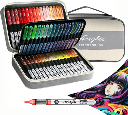 120 Color Acrylic Paint Markers, Brush Tip Acrylic Paint Pens With Visual Ink Window, Fabric Paint Markers for Clothes, Textile - High Coverage on Wood, Glass, Rock - DIY Art Supplies for Kids, Adults