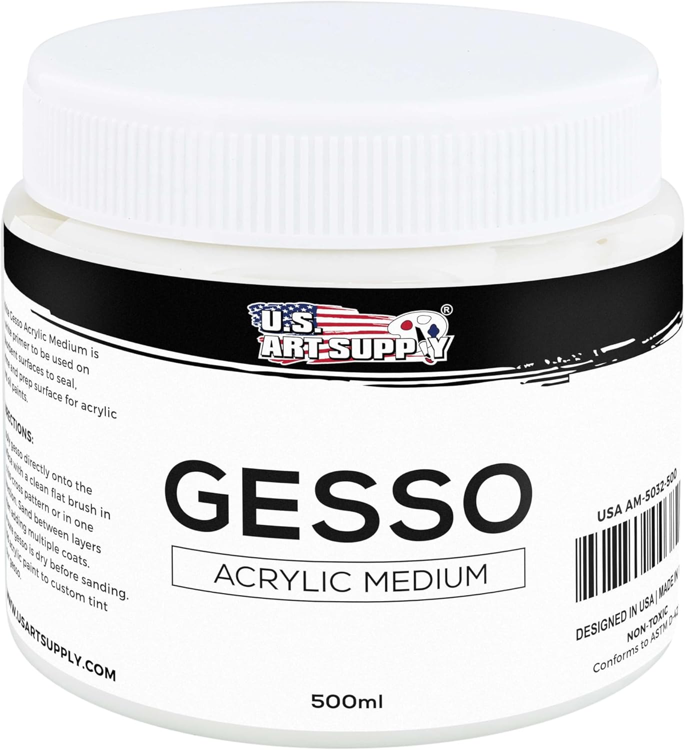 U.S. Art Supply White Gesso Primer - 16.9oz (500ml) for Oil & Acrylic Paint - Superior Coverage, Canvas Prep, Mixable White Gesso Paint Artists