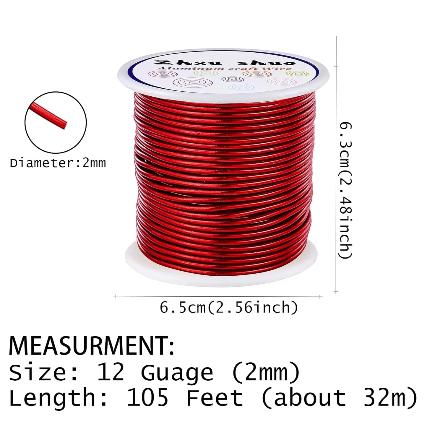12 Gauge(2mm) Aluminum Wire 35 Yards Anodized Metal Wire for Bonsai Armature Crafting Sculpting Jewelry Craft Making Beading Floral (Red, 12 Gauge)