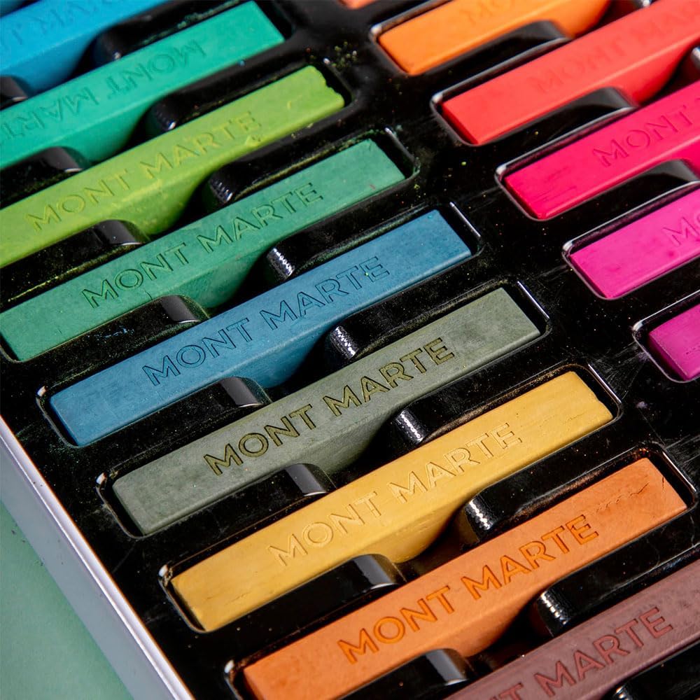 Mont Marte Soft Pastels in Tin Box Signature 48pc, 48 Assorted Colors, Vibrant Pastel Sticks, Great Blending, Comes in Storage Case, Ideal for Art, Craft, Coloring and Sketching