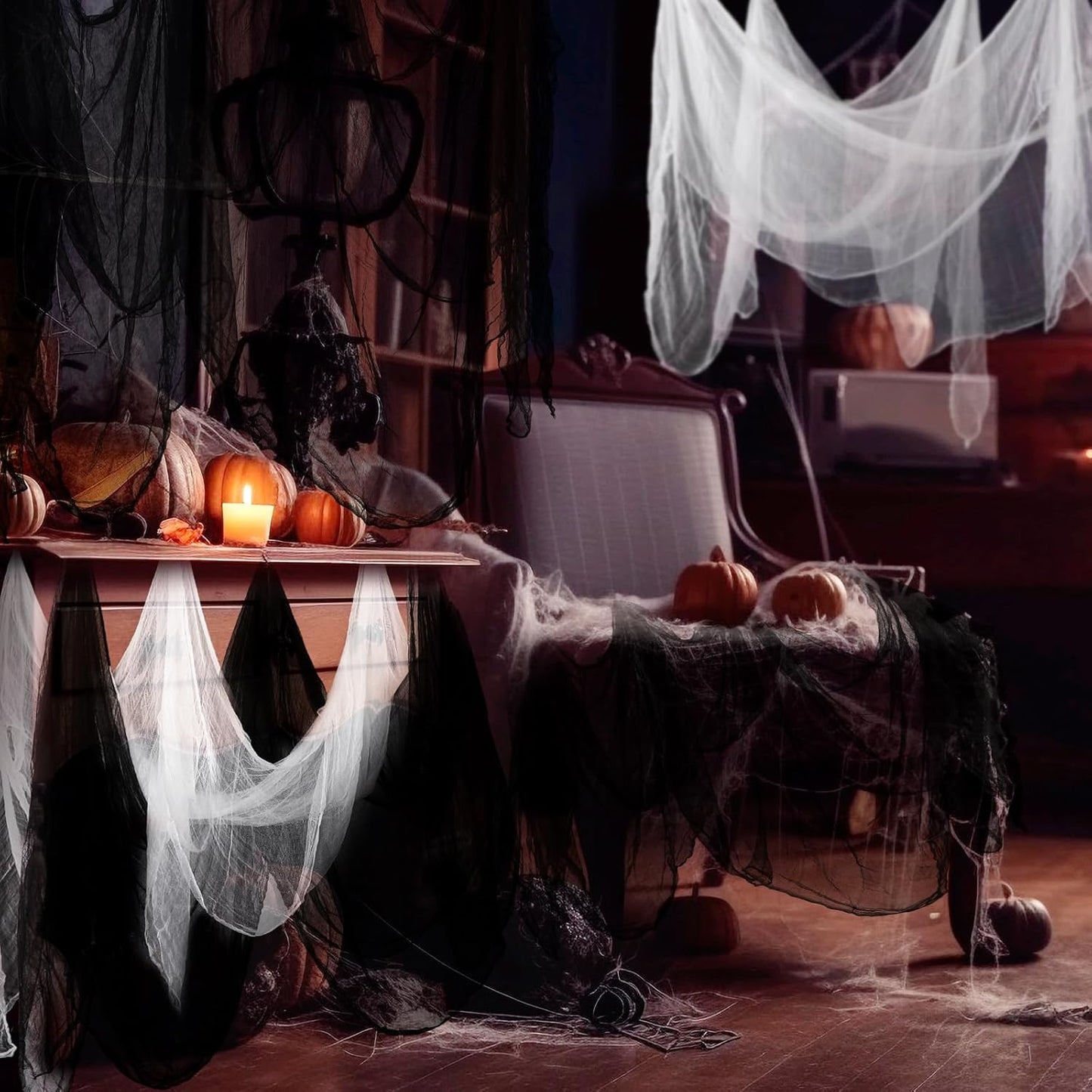 Boao Halloween Cheese cloth 84.65 x 98.43 Inch White Black Cheesecloth Roll for Crafts Large Cotton Muslin Gauze Fabric for Halloween Outdoor & Indoor Spooky Decoration