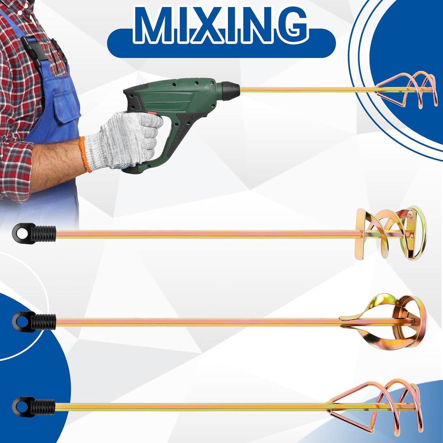 Set of 3 Paint Mixer for Drill Epoxy Resin, Mud, Cement Blades, Paint Stirrer, 15.7" Mixing Paddles and 2.3" Mixing Impeller(Gold)