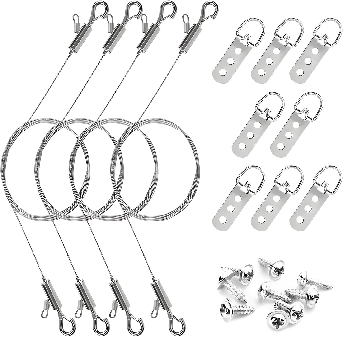 12PCS Picture Hanging Wire Kit for Mirrors, Frames, Artwork, Light Lamp, Billboards, Basket Flowerpot 6.56ft Adjustable Hanging Wire, 3-Hole D Rings Picture Hangers with Screws
