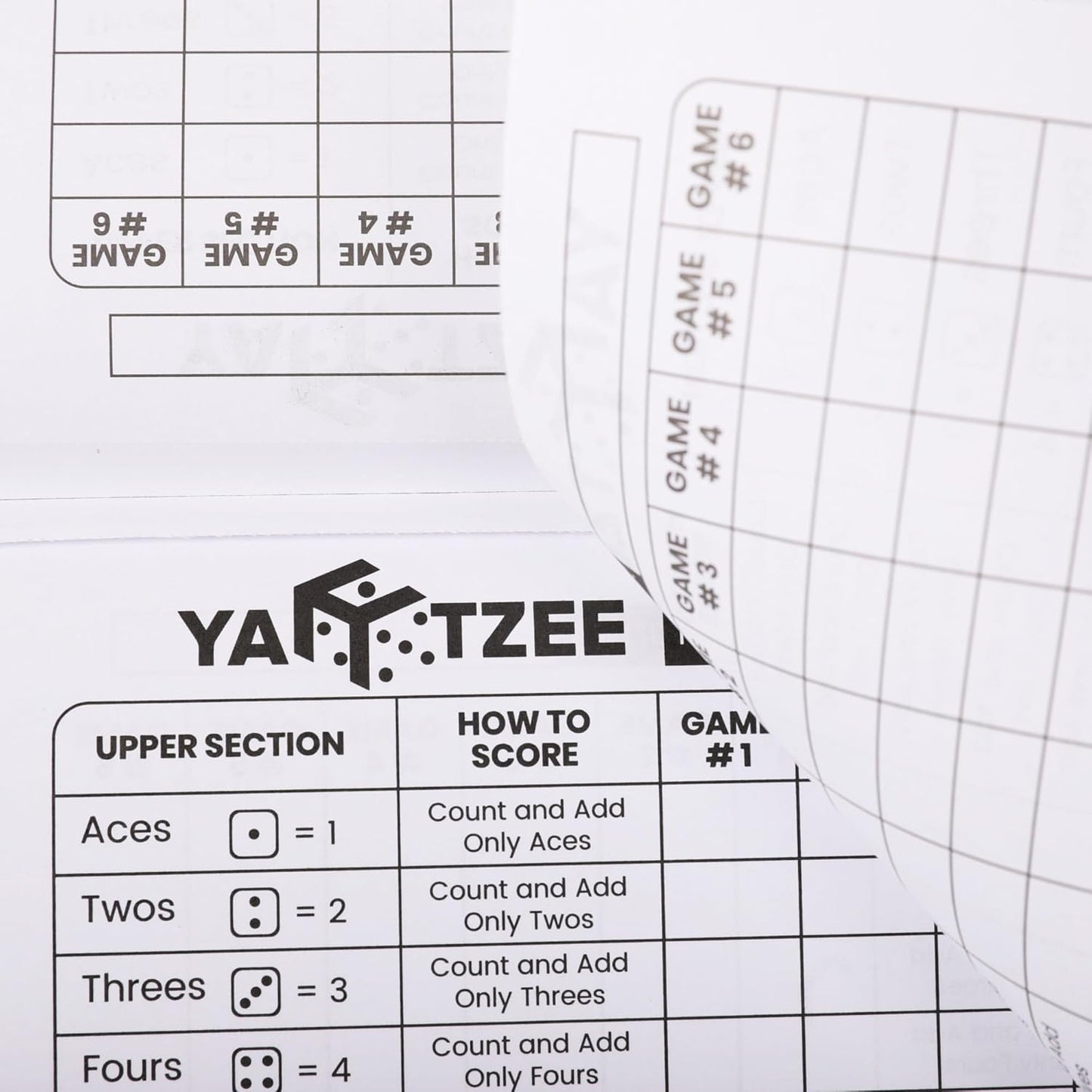 PlayDice Perforated Yahtzee Score Pads: 120 Easy Tear Off Score Sheets, Large Print, Compatible with Yardzee and Yahtzee Games (6x9-120 Pages)
