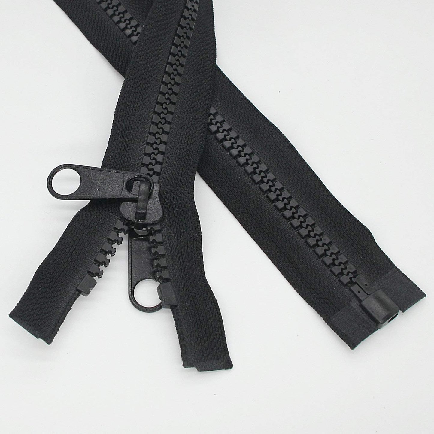 Leekayer 2PCS #10 48 Inch Heavy Duty Zippers for Sewing Separating Large Plastic Zippers Black Tape with Double Pull Tab Slider, Sleeping Bag, Boat, Canvas, Cover, Trampoline, Dog Bed,Tent (48" 2pcs)