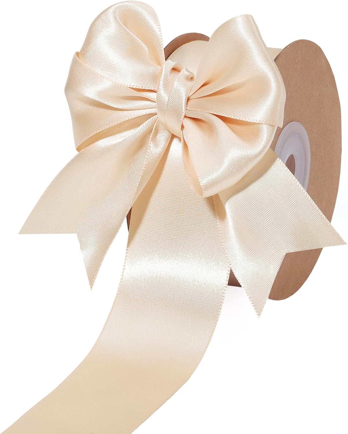 LaRibbons Nude Satin Ribbon 1 1/2 Inch 50 Yards Luxury Double Faced Ivory Silk Ribbon for Flower Bouquet Crafts Gift Wrapping Wedding Bow Christmas Decoration