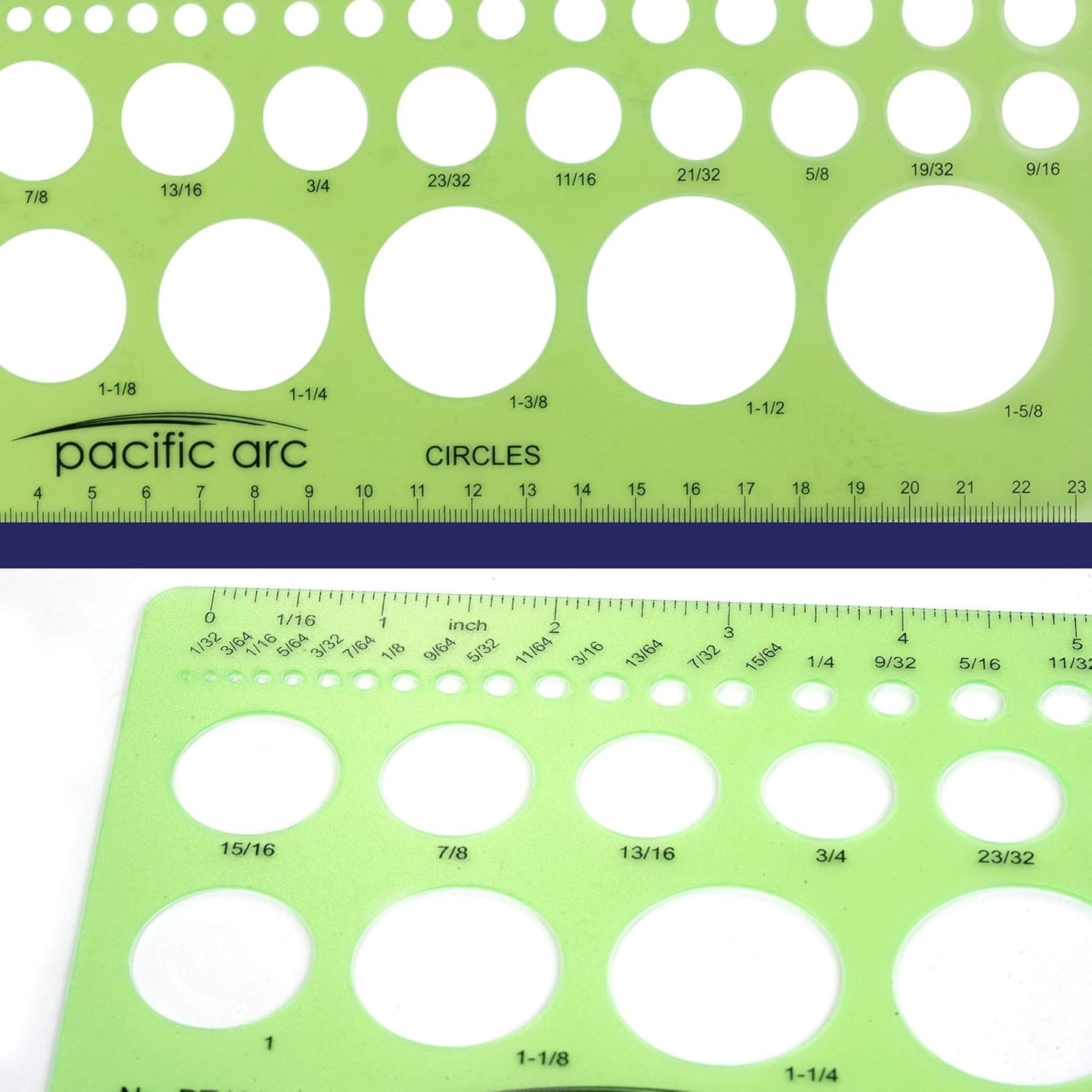 Pacific Arc Circles Template Guide, 40 Perfect Circles from 1/32 to 1 5/8 inch with Inch and Metric Graduations