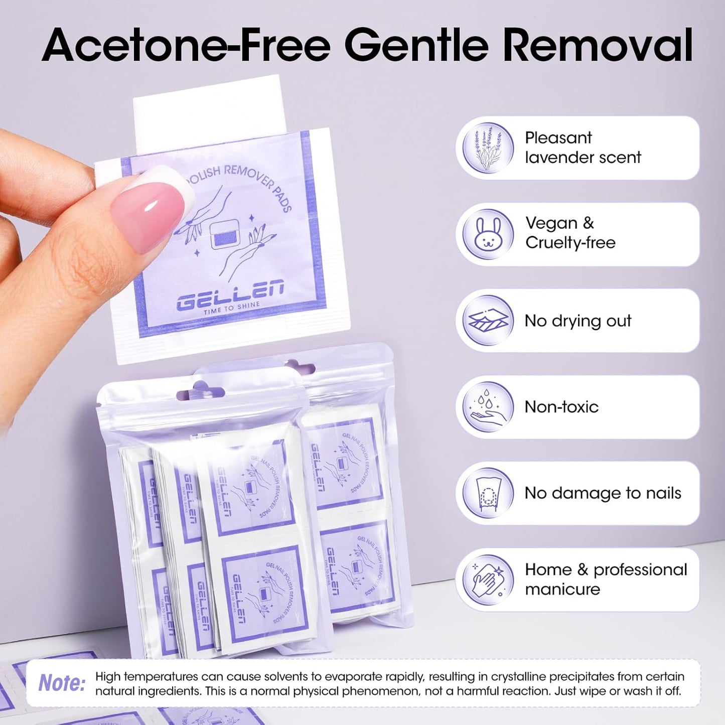Gellen Nail Polish Remover Pads 100% Non Acetone, 100 Pack of Individually Wrapped Bulk Set Gel Nail Polish Remover Wipes, Skin-Care Formula, Travel Kit for Home & Professional Removal
