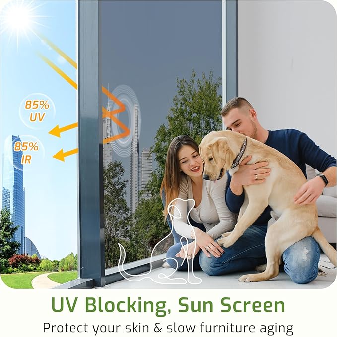 LUTE One Way Window Privacy Film, Window Tint for Home, Sun Blocking UV Heat Blocker, See Out Not in Reflective Mirror Film, Removable Static Cling Glass Door Cover, Black Silver, 23.6" x 78.7"