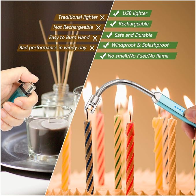 MEIRUBY Electric Candle Lighter, Valentine's Day Gifts for Women Mom Men Wife, USB Arc Rechargeable Windproof Long Lighter for Candle BBQ Birthday Housewarming Gift Idals