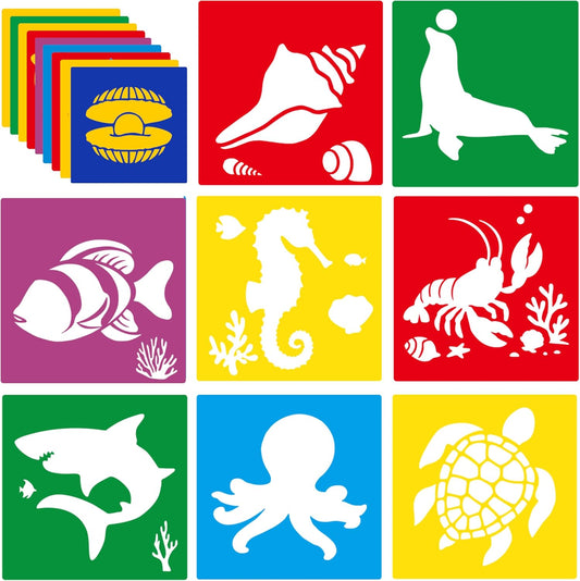 24 Pieces Stencils for Kids,Large Drawing Stencils Chalk Template,8 Inches Washable Shape Template Kit for Crafts,Painting Drawing for Kids Toddlers Preschool(Ocean, 8 inch)
