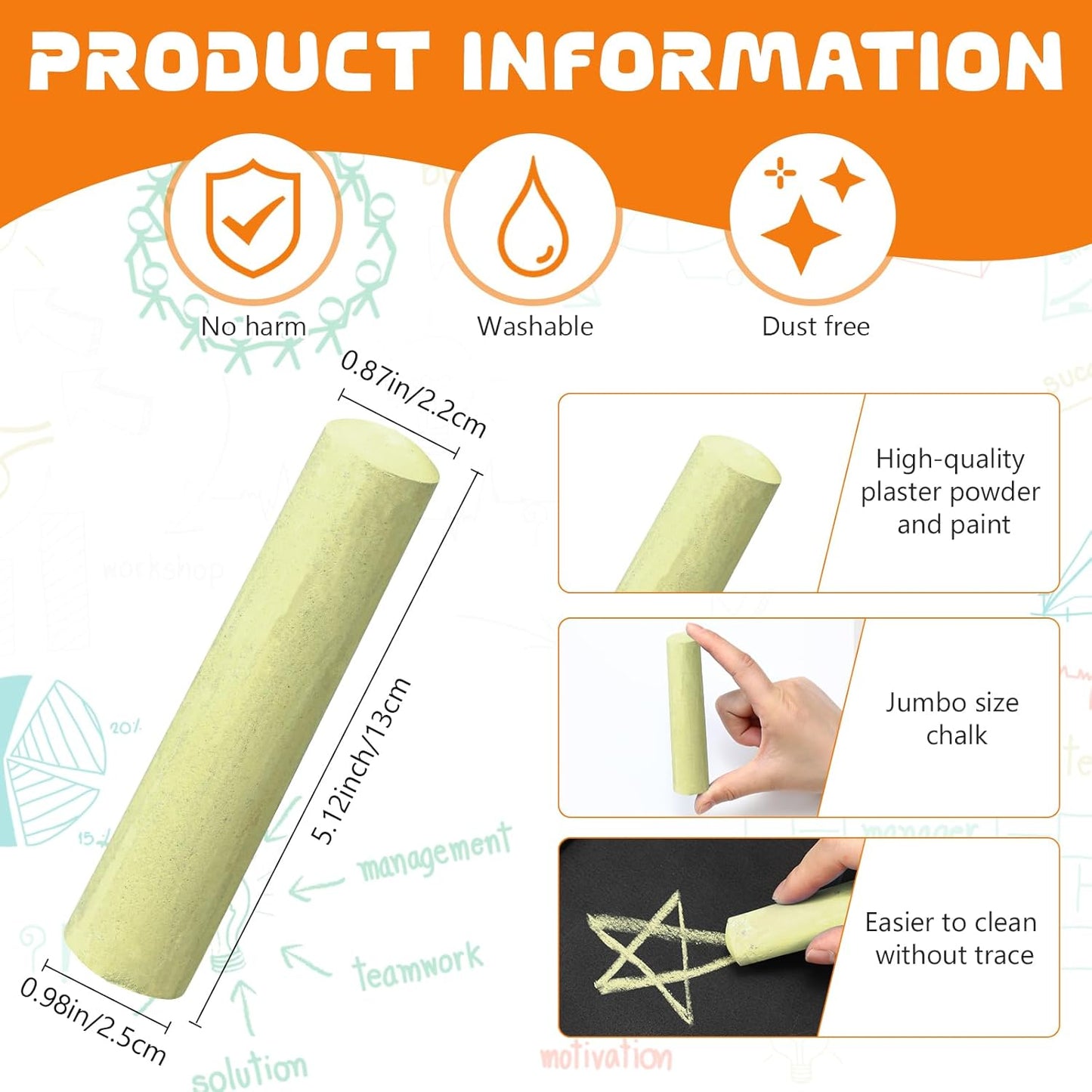 25 Pcs Sidewalk Chalks for Kids Non Toxic Jumbo Chalk for Party Gift Outdoor Art Classroom Play Painting (Yellow)