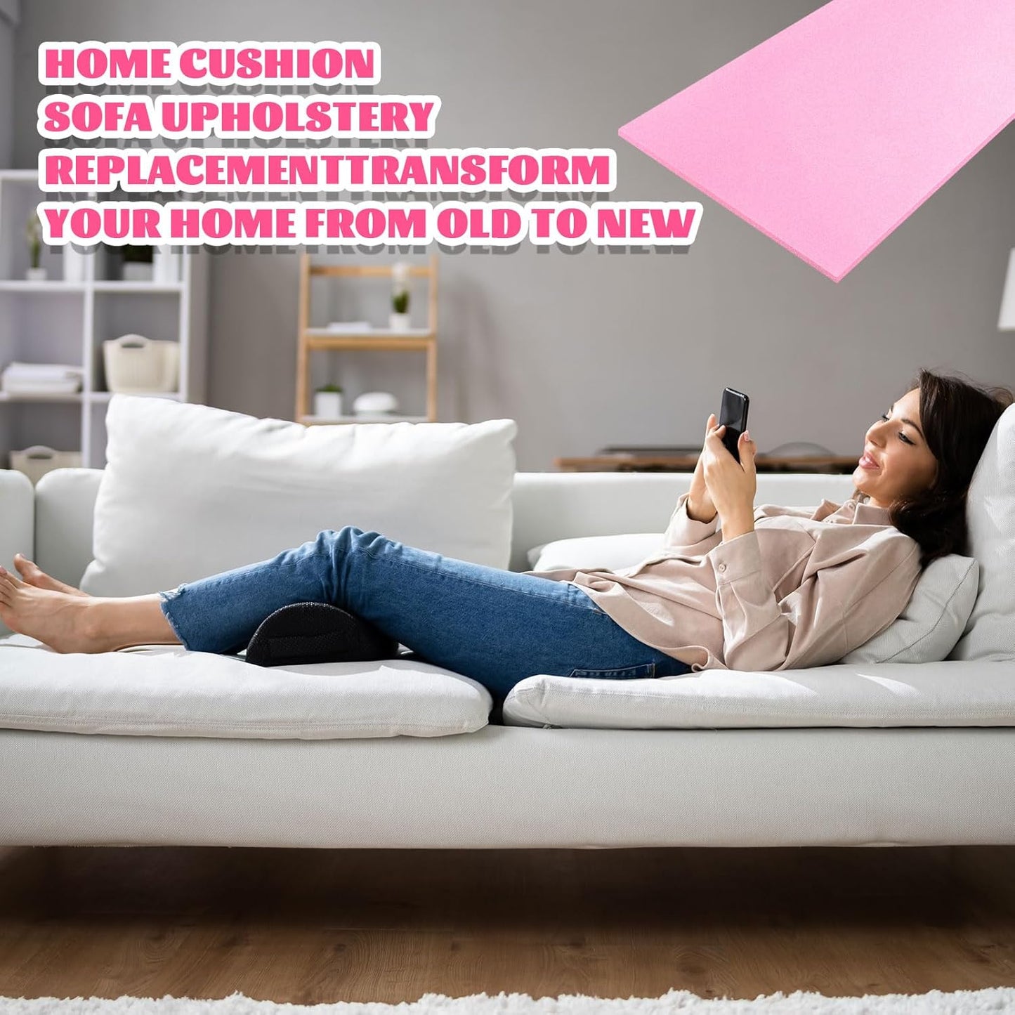 Amylove Polyurethane Foam 24" x 72" High Density Cushion Upholstery Foam Sheet for Seat Replacement DIY Projects Chairs Headboards Sofas Home(1/2" x 24" x 72",Pink)