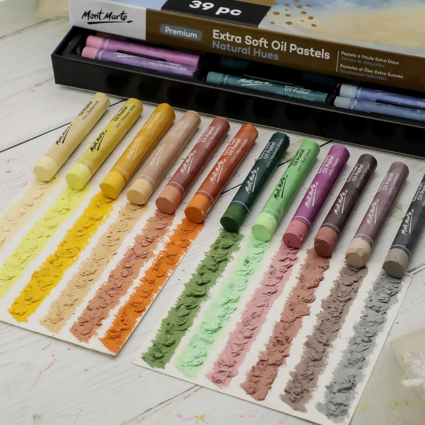 Mont Marte Extra Soft Oil Pastels Natural Hues Premium 39pc, Assorted Natural Oil Pastel Colors, Vibrant, Buttery, Versatile Art Pastels for Blending, layering & Shading, Coloring and Sketching