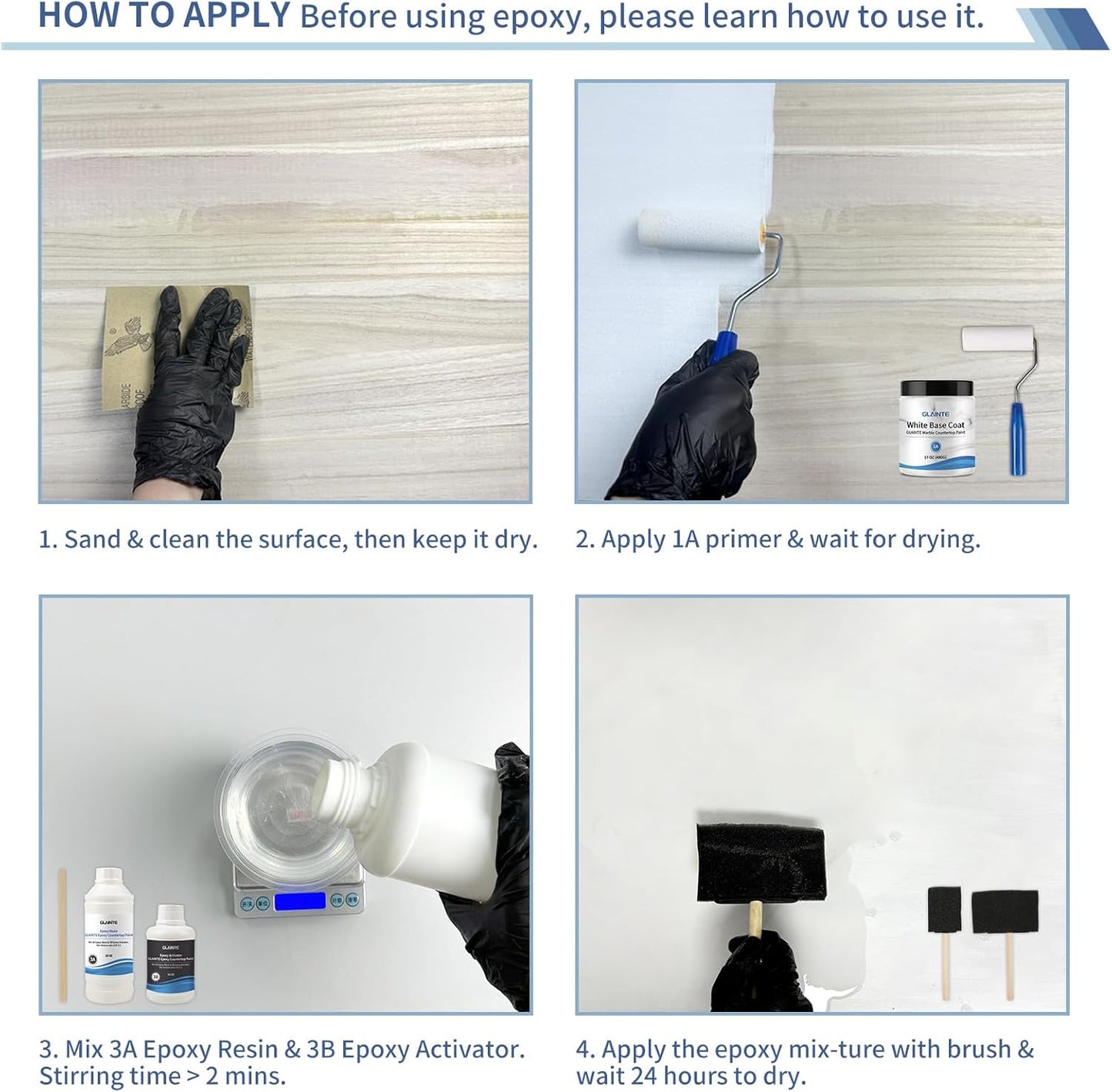 GLAINTE Bright White Marble Countertop Paint Kit Epoxy Countertop Refinishing Paint for Kitchen Bathroom Cover 38 Sq.Ft